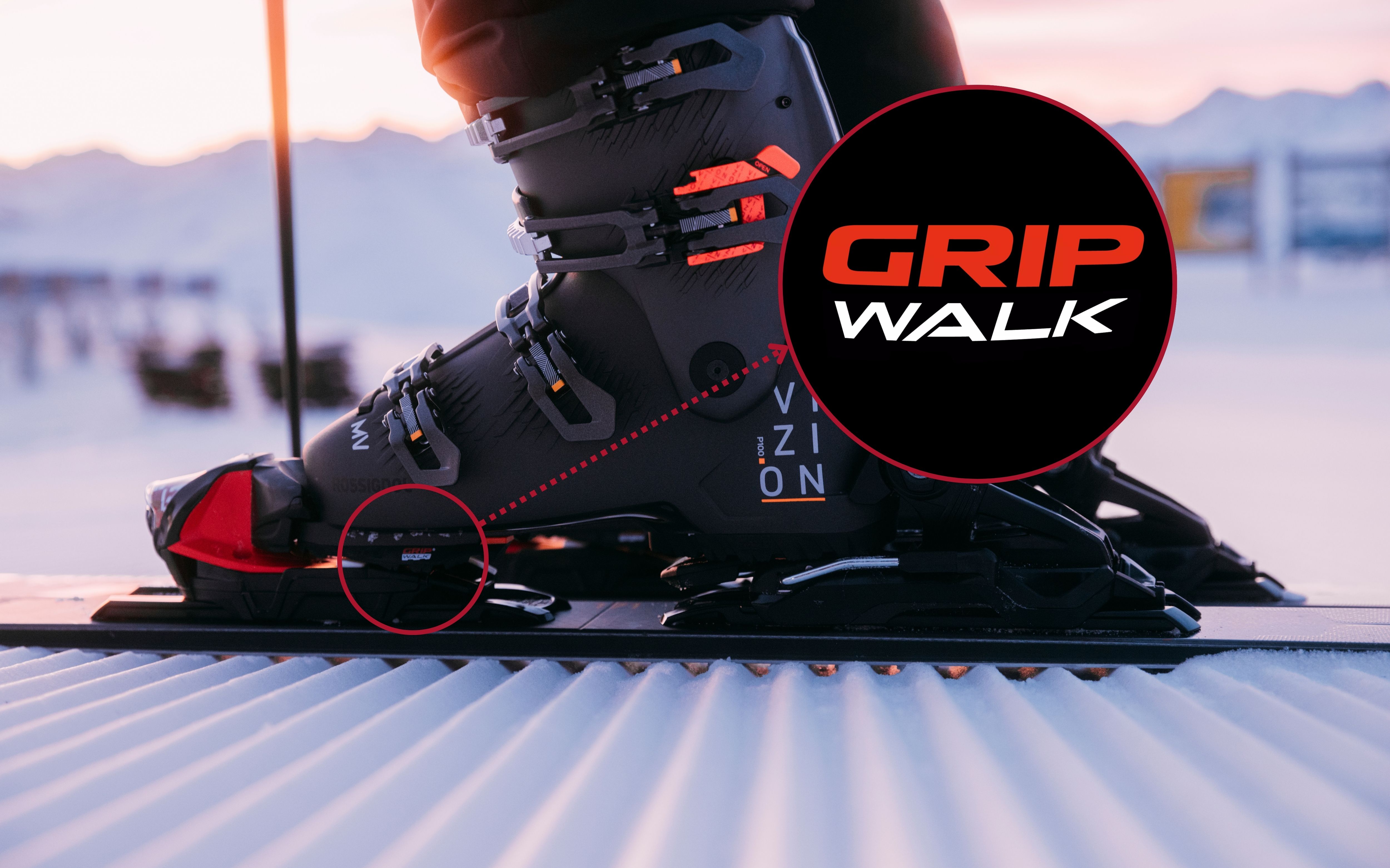 Photo qui met en avant où se situe le gripwalk sur la chaussure de ski