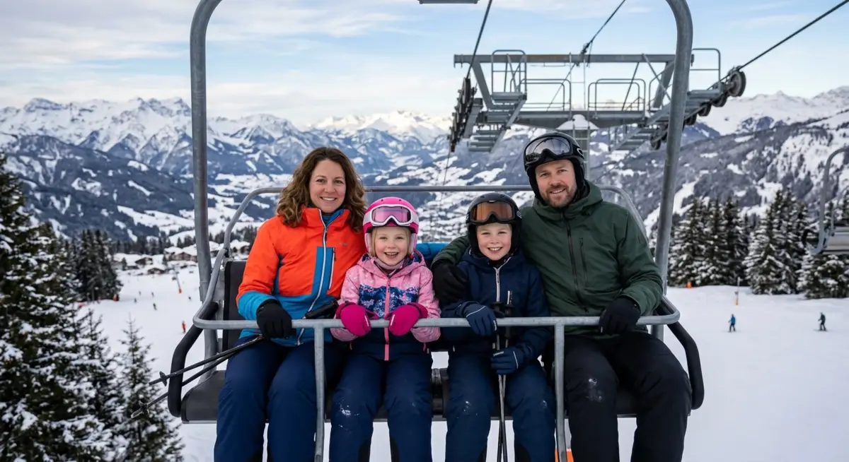 Famille au ski télésiège